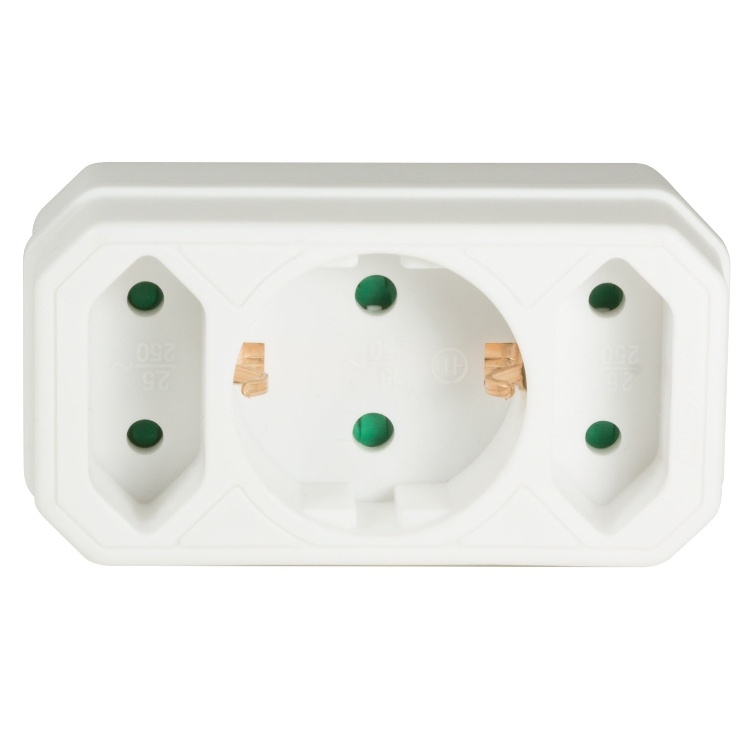 Power socket with 2 Euro + 1 grounded socket White