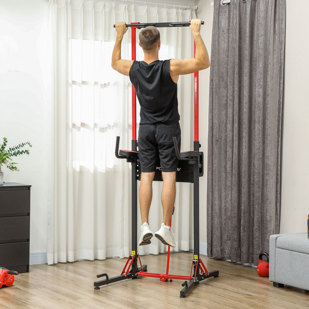 Power tower height adjustable 127-223 cm, multifunctional power tower, foldable pull-up tower, pull-up bar, power station max. 120 kg, for home training