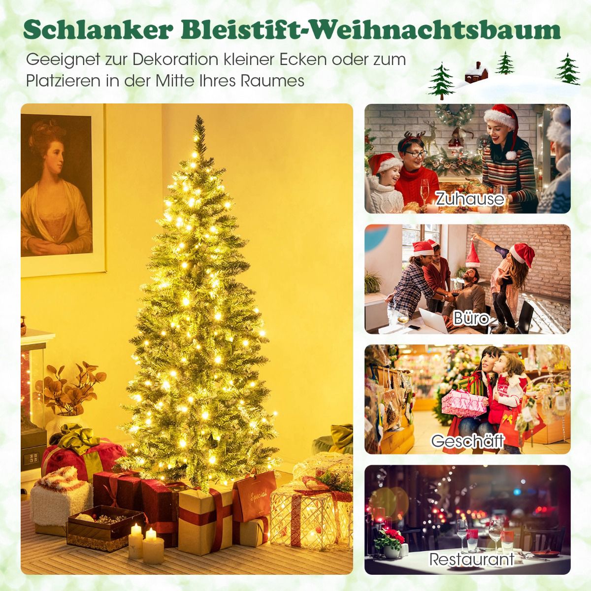 Pre-Lit Artificial Christmas Tree 150cm, Slim, 200 LED, Blue-Green