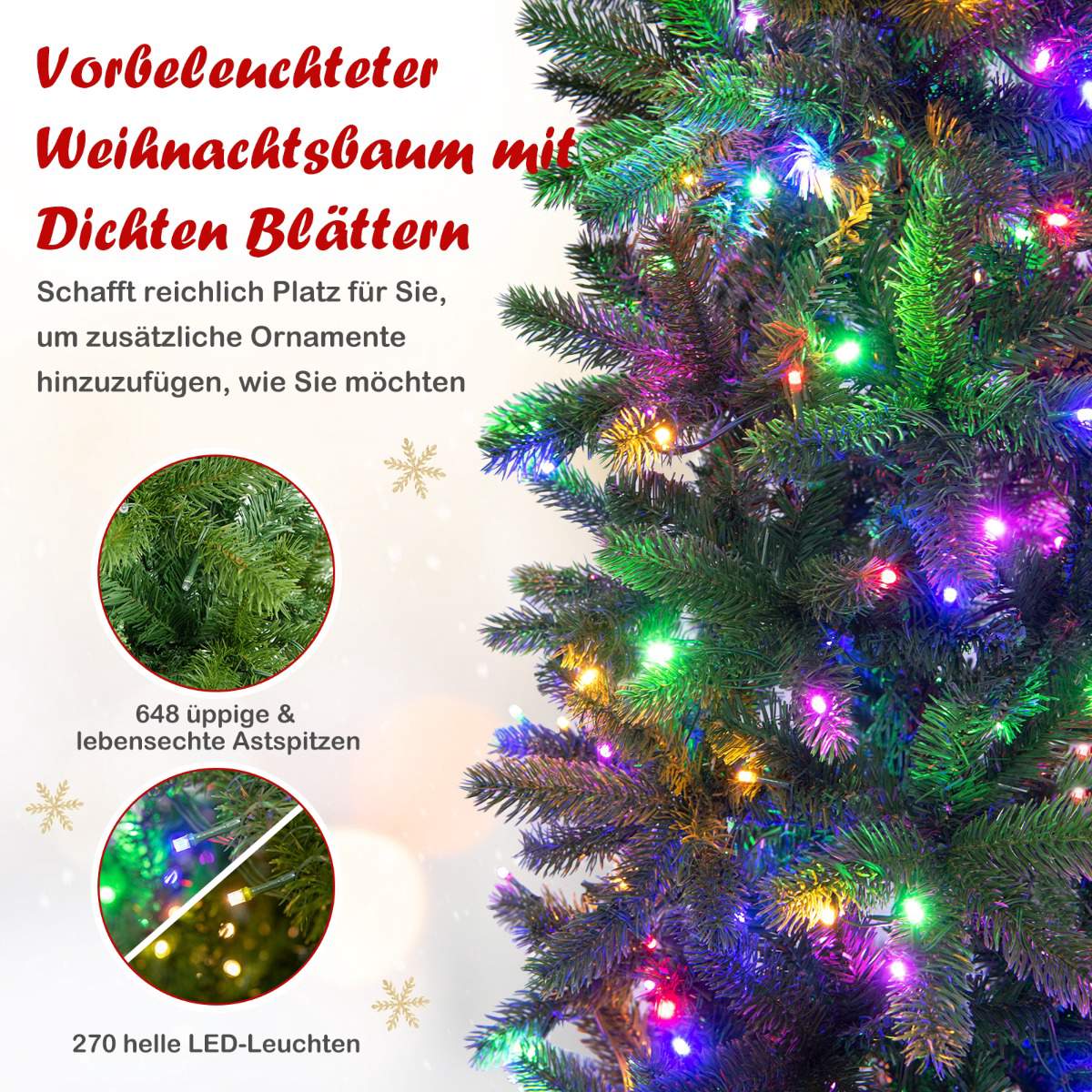 Pre-Lit Artificial Christmas Tree 180cm, 270 LED, 648 Tips