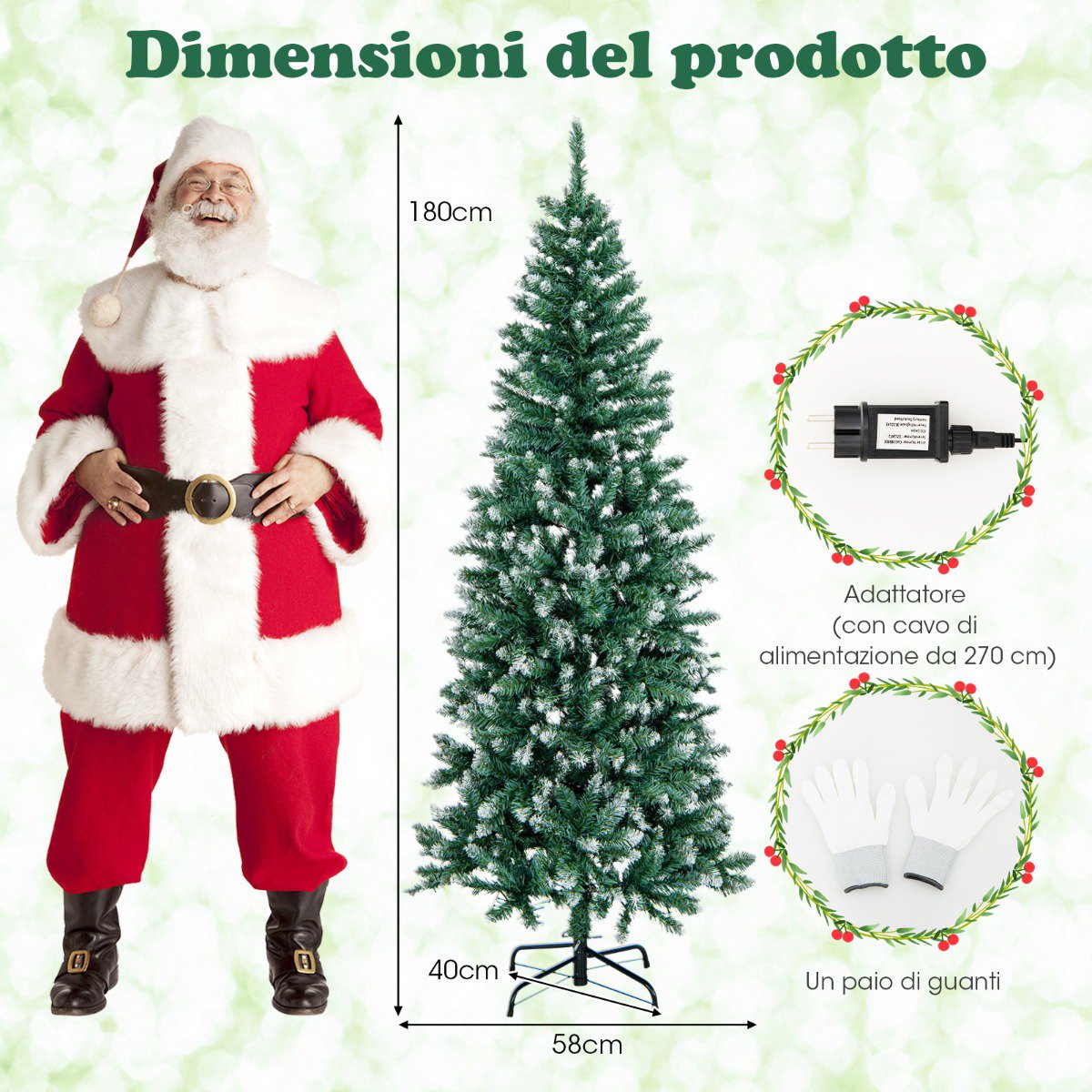 Pre-Lit Artificial Christmas Tree 180cm, Slim, 250 LEDs