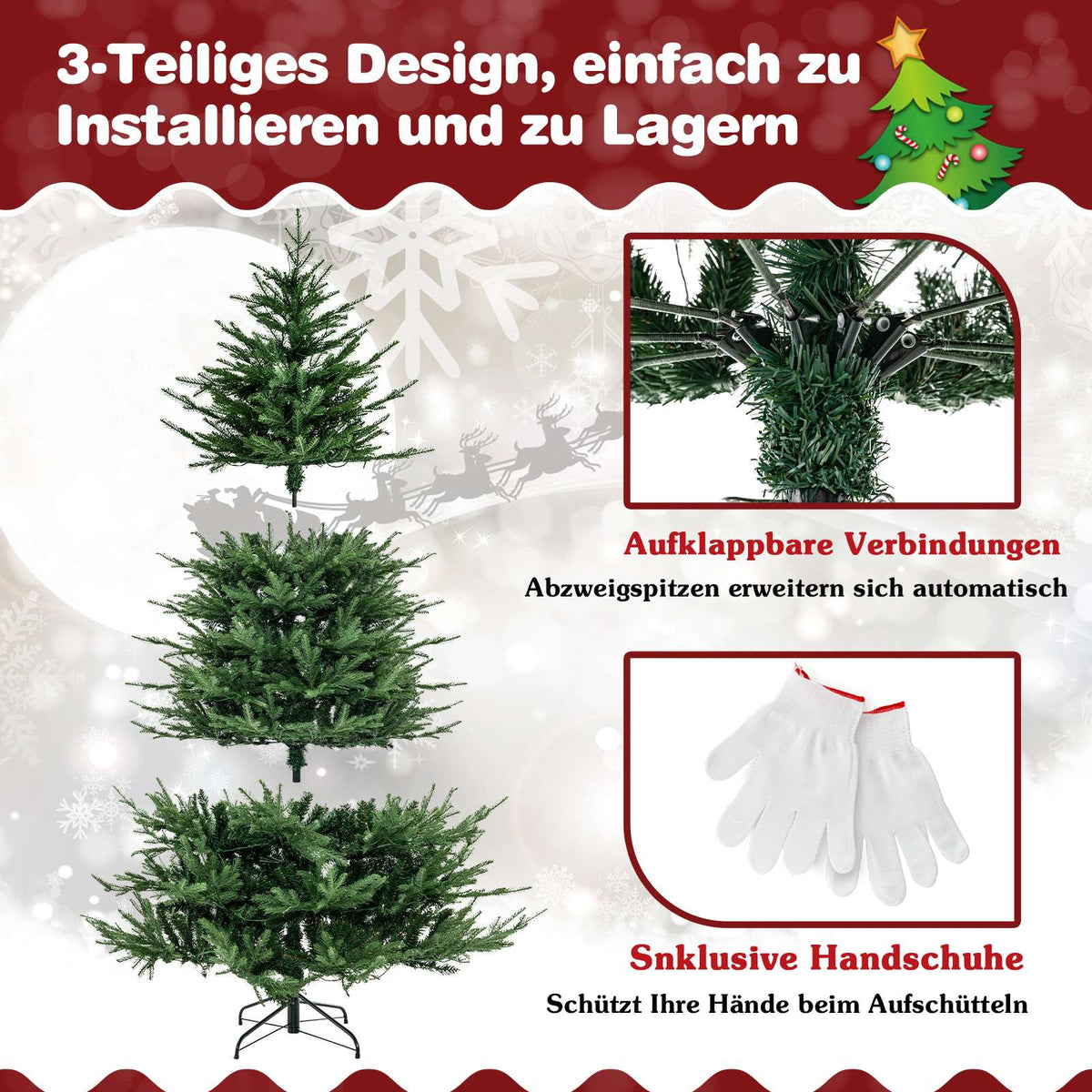 Pre-Lit Artificial Christmas Tree 213 cm, 8 Modes, Warm White LED