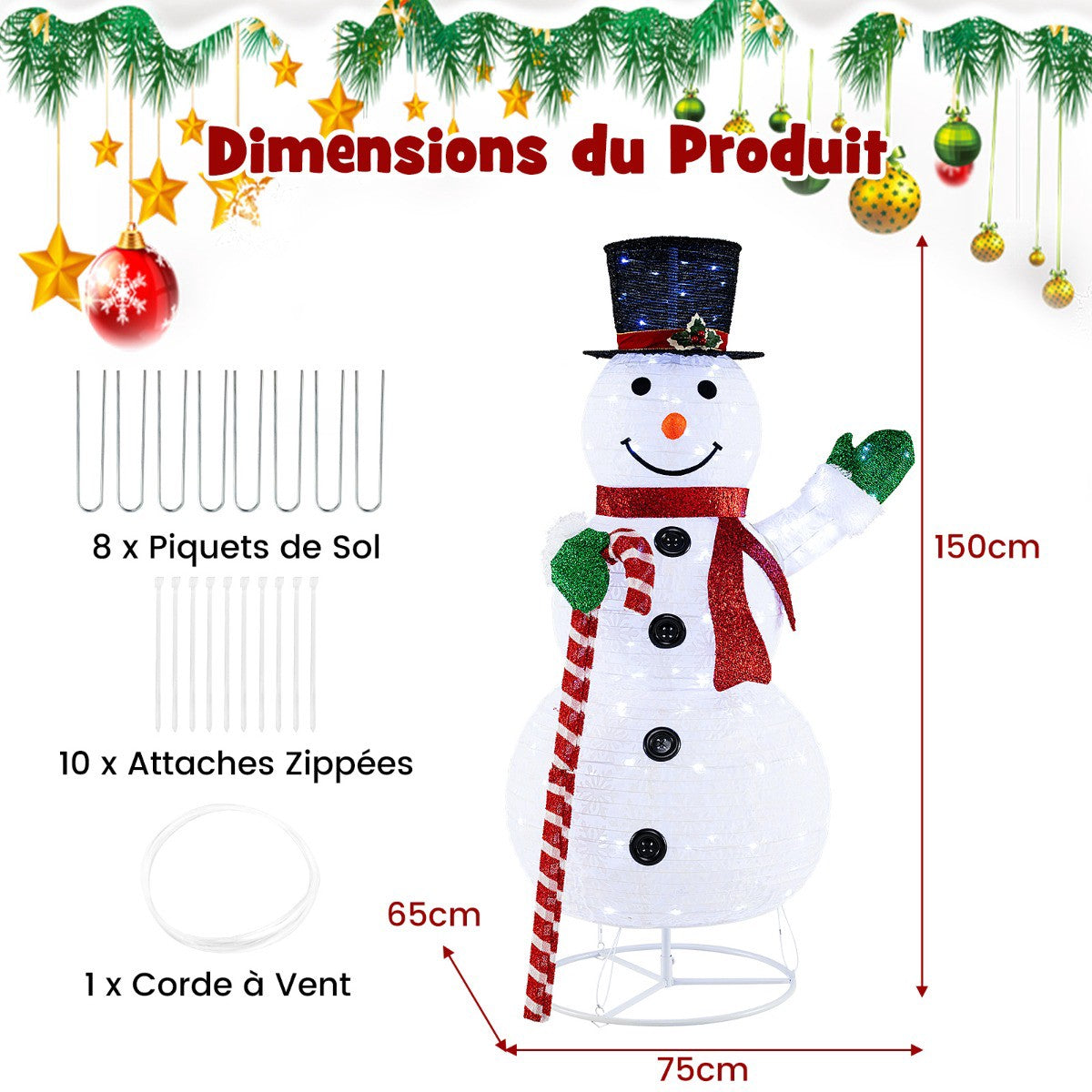Pre-Lit Snowman Yard Decoration – 150 cm, 180 LEDs