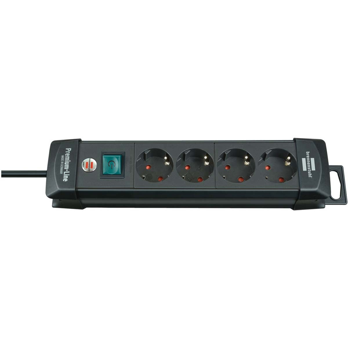 Premium-Line socket strip with 4 sockets (1.8 m cable, with switch, Made in Germany) black TYPE F