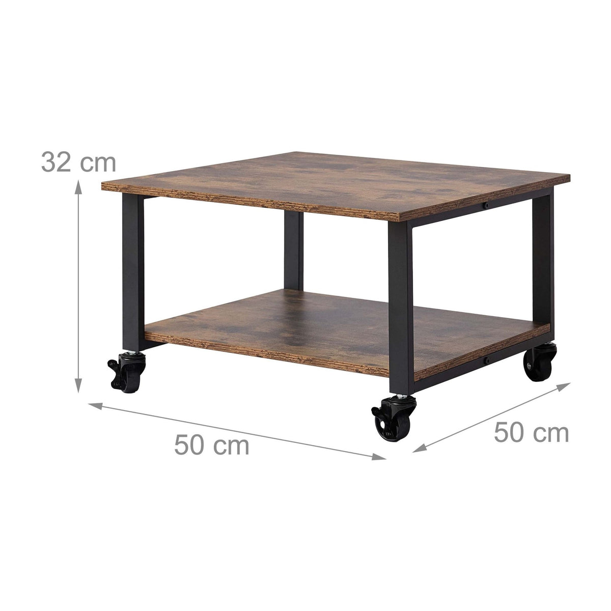 Printer Stand with Castors, Black – 2-Tier, 32x50x50 cm