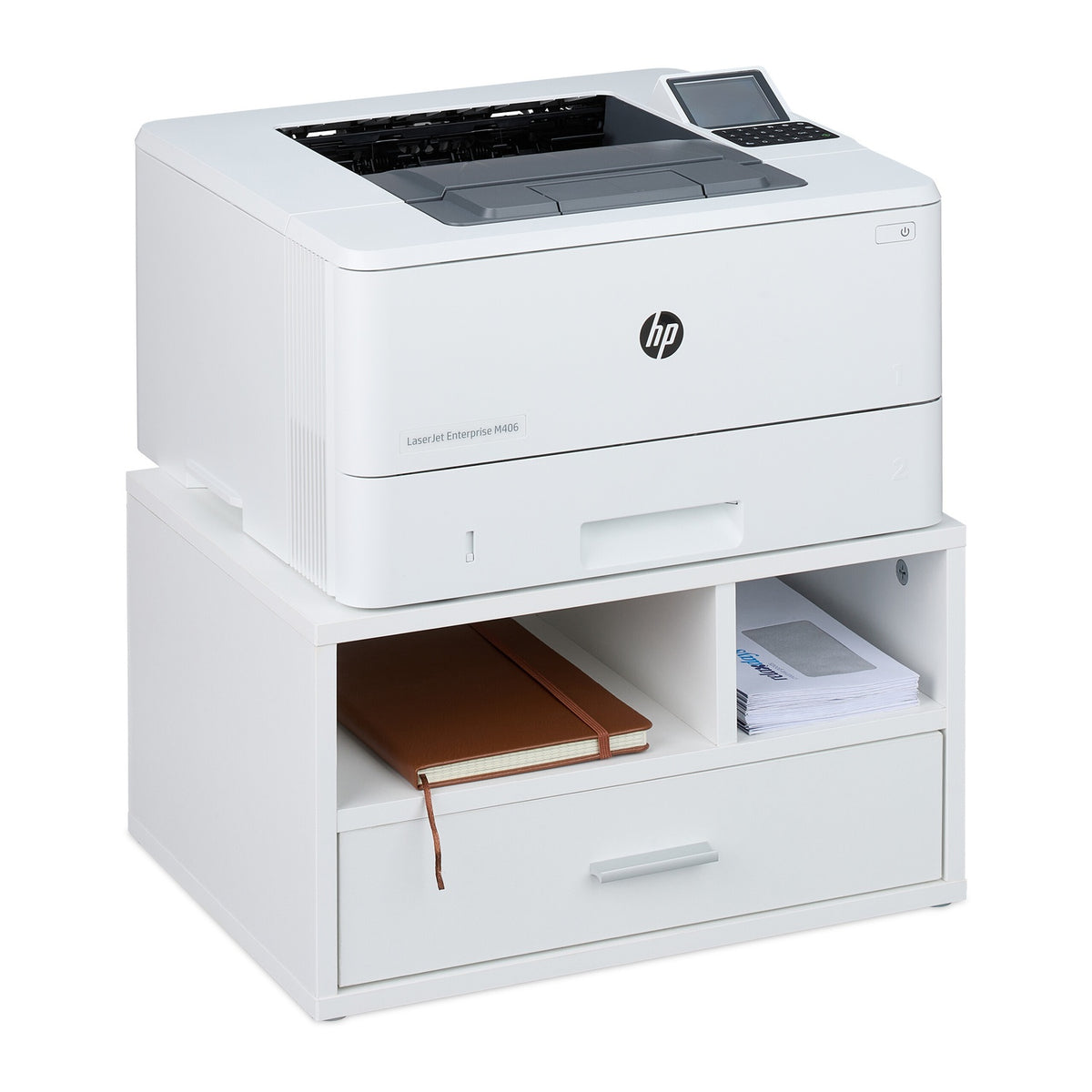Printer Stand with Drawer – White, Storage Compartments