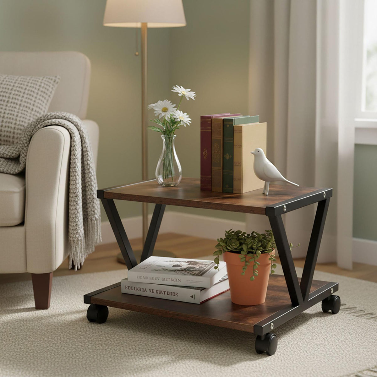 Printer Stand with Wheels – 2-Tier, Mobile Shelf