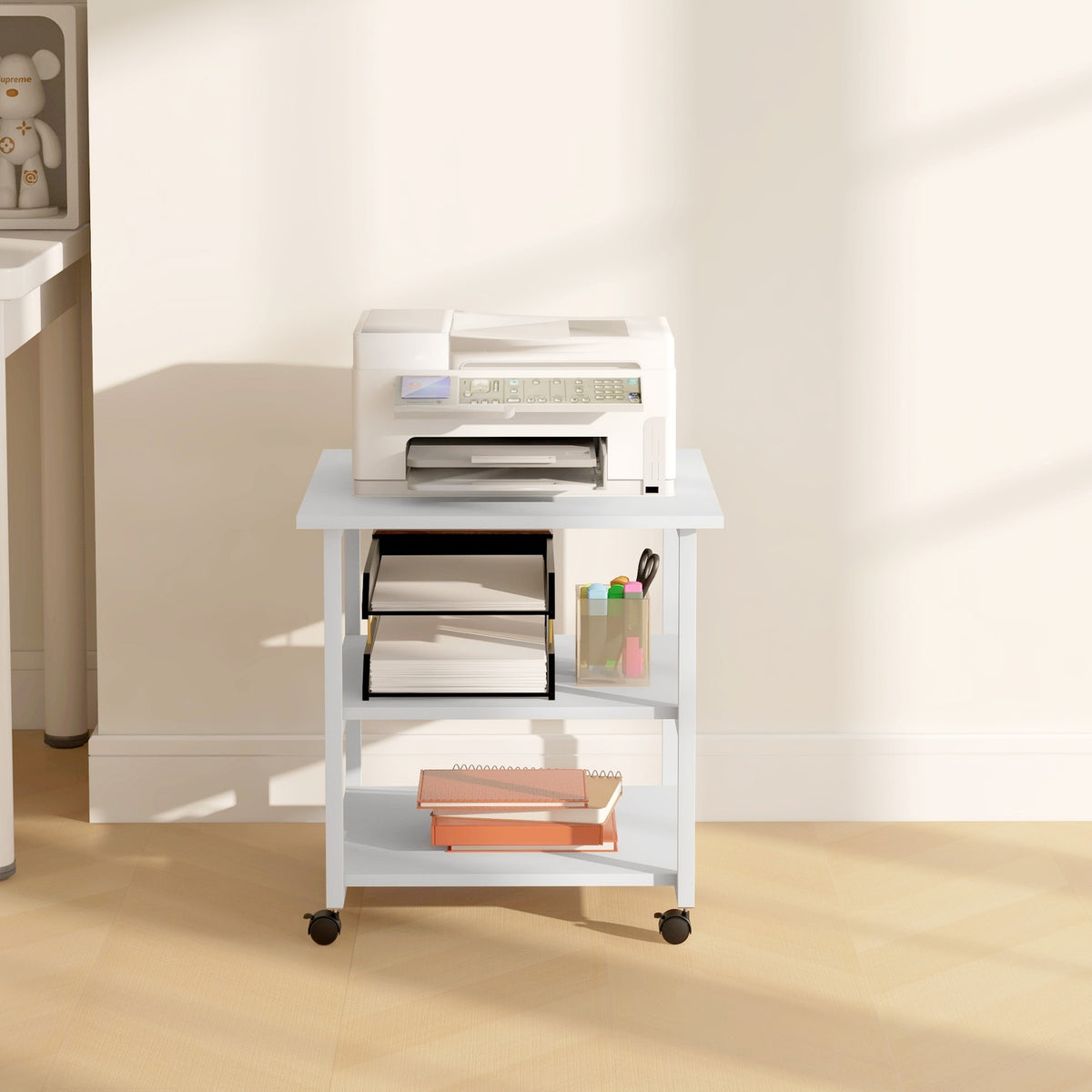 Printer Stand with Wheels, 3-Tier Steel, 50 x 50 x 52.5 cm
