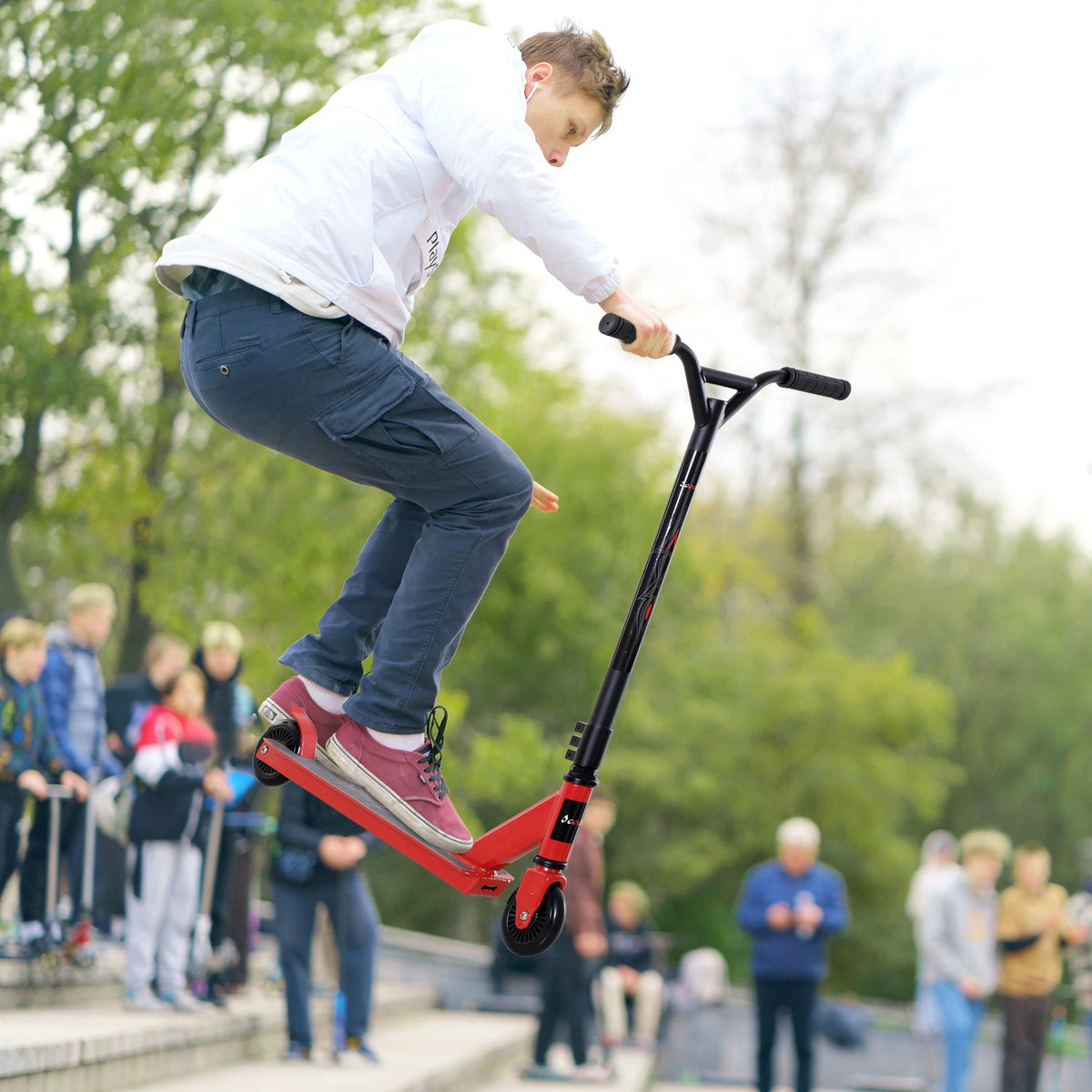 Pro Stunt Scooter For Freestyle Tricks, 100Mm Pu Wheels, For Children And Adults, Aluminum, Red