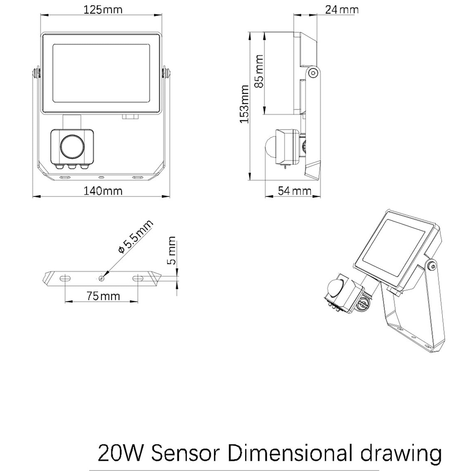 ProjectLine Spotlight 20W 1800lm Sensor