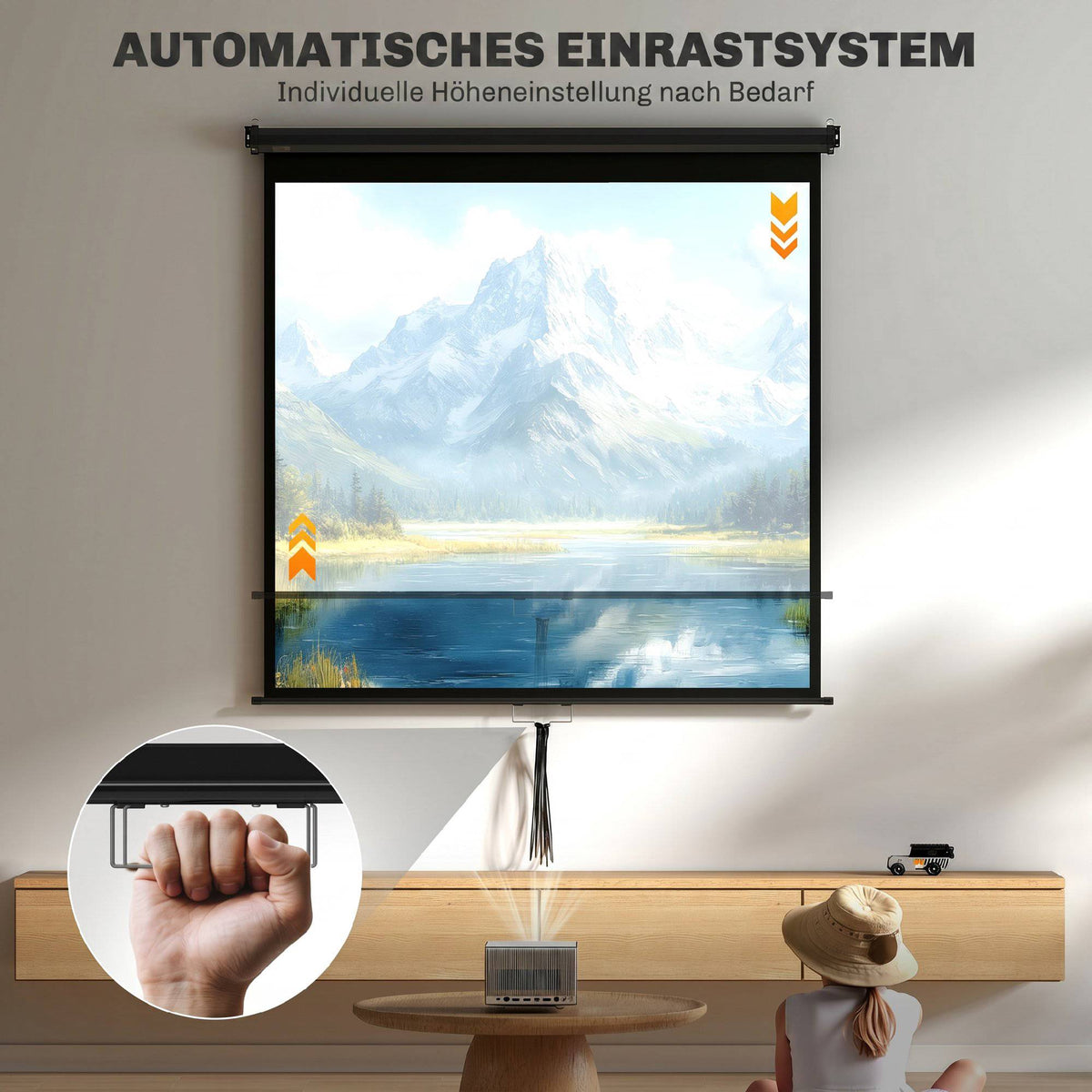 Projector Screen 85 Inch, 1:1 4K, Wall or Ceiling Mount