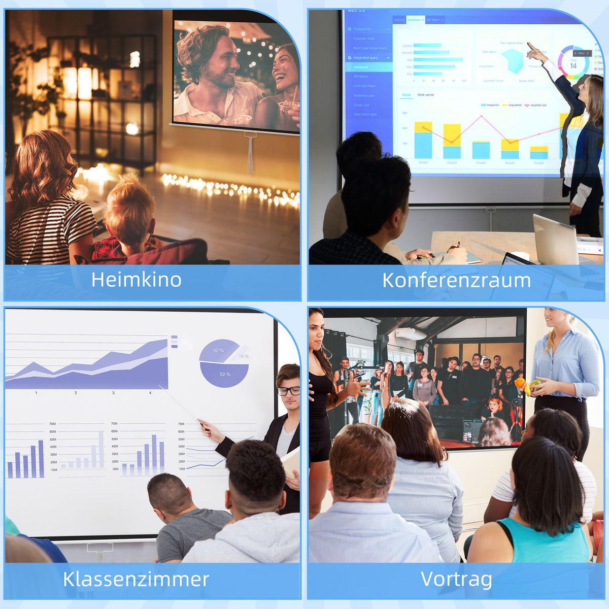 Projector screen 172 x 96 cm manual projection screen, roll screen for 4K, HD, film screen for home cinema and presentation white