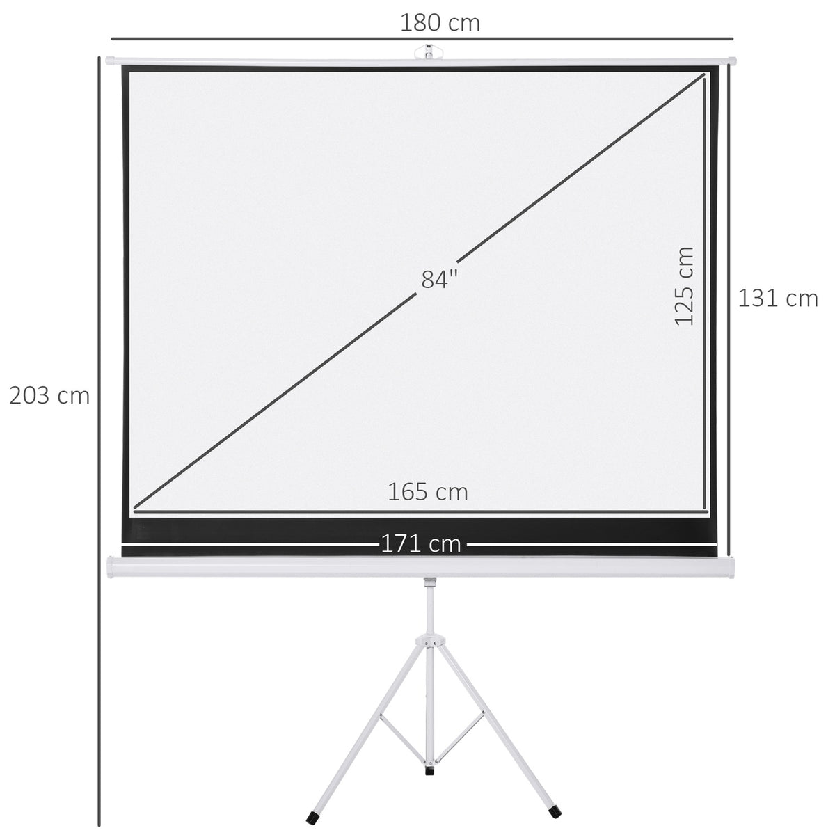Projector screen with tripod, 4:3 projection screen, 84 inch foldable presentation wall 171 x 131 cm, height adjustable screen for home, school, meeting