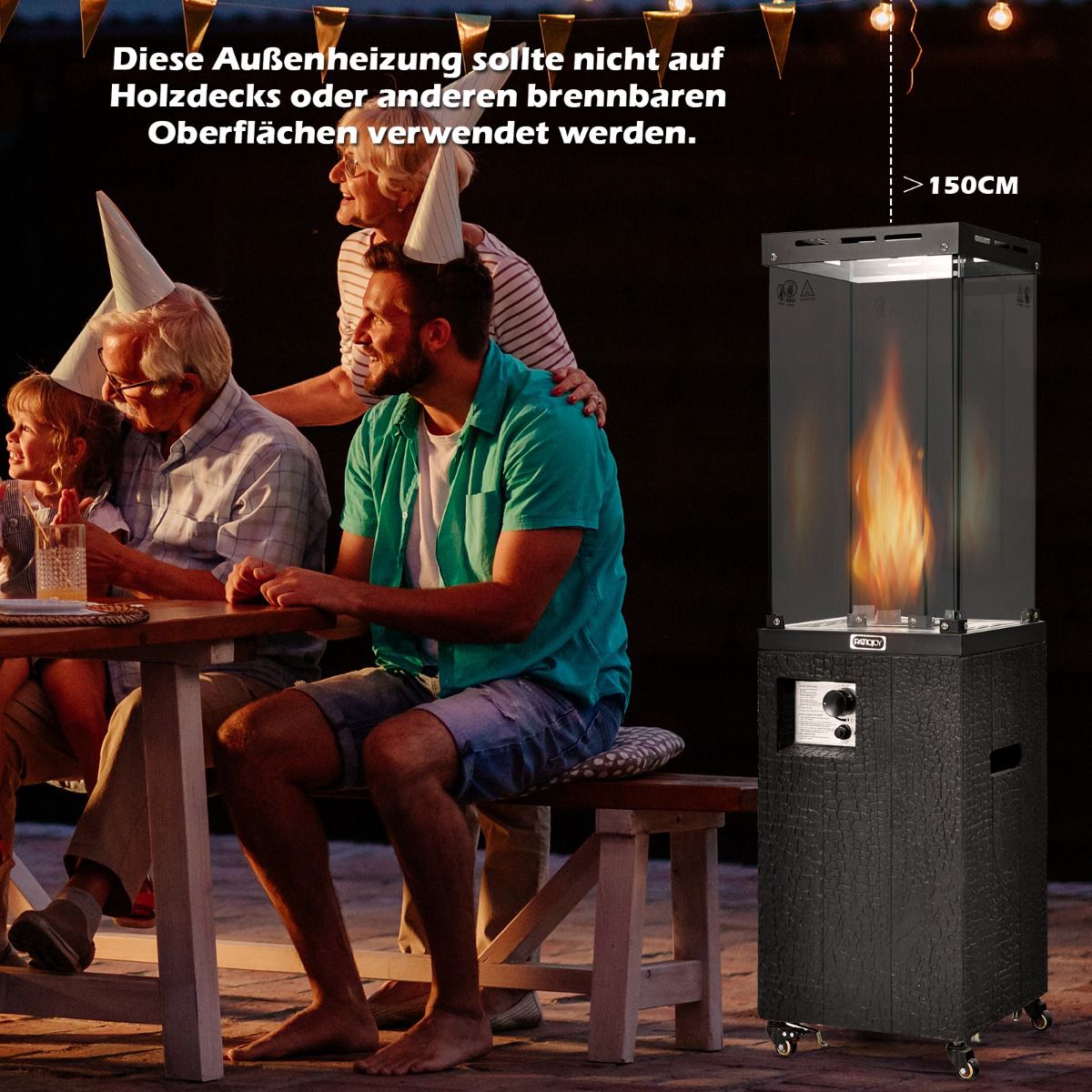 Propane Patio Heater 41000 BTU With Wheels, Glass