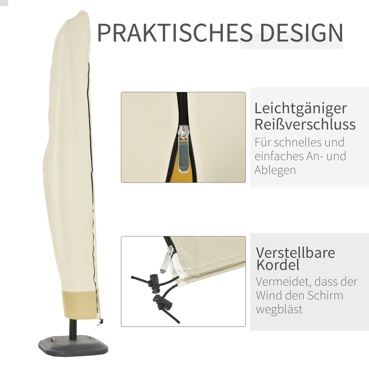 Protective cover for cantilever umbrella umbrella cover with zipper, Oxford, beige, 56x220cm