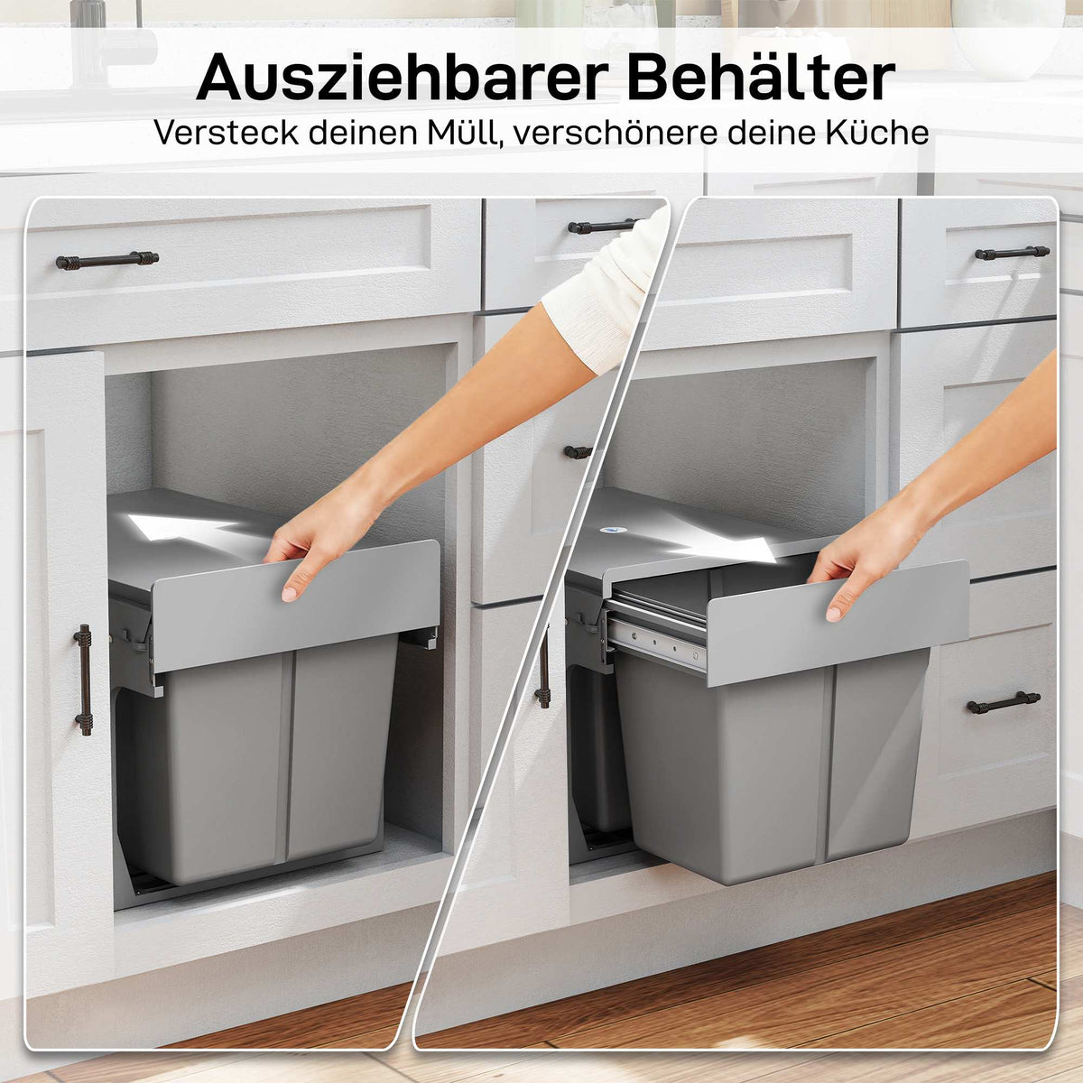 Pull-Out Trash Bin, 3 Compartments, 15L + 8L x 2, Soft-Close