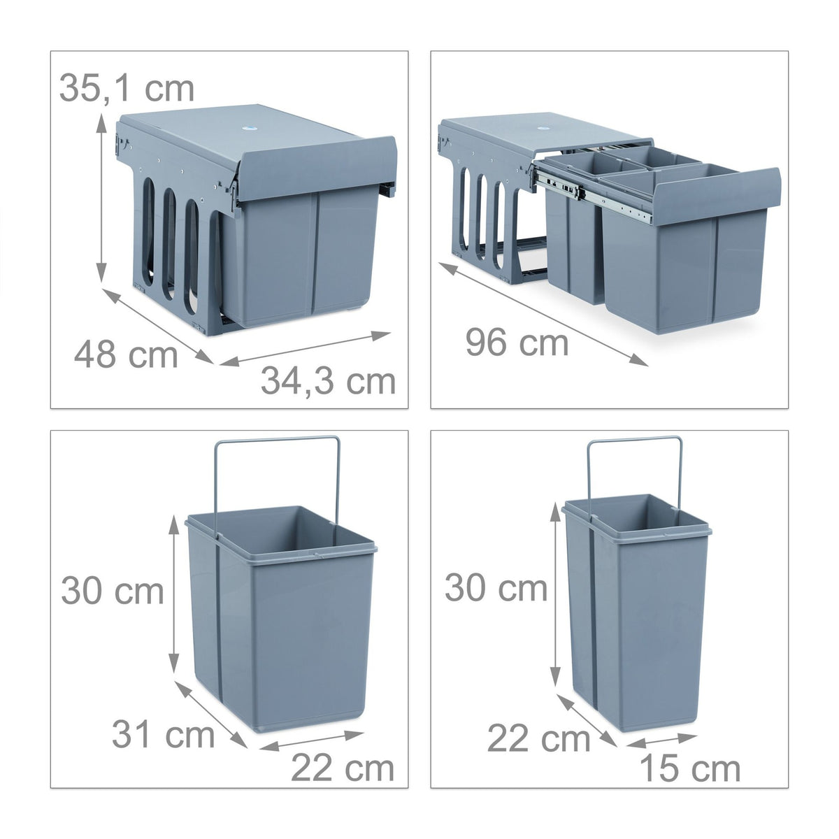 Pull-out source sorting 3 waste bins