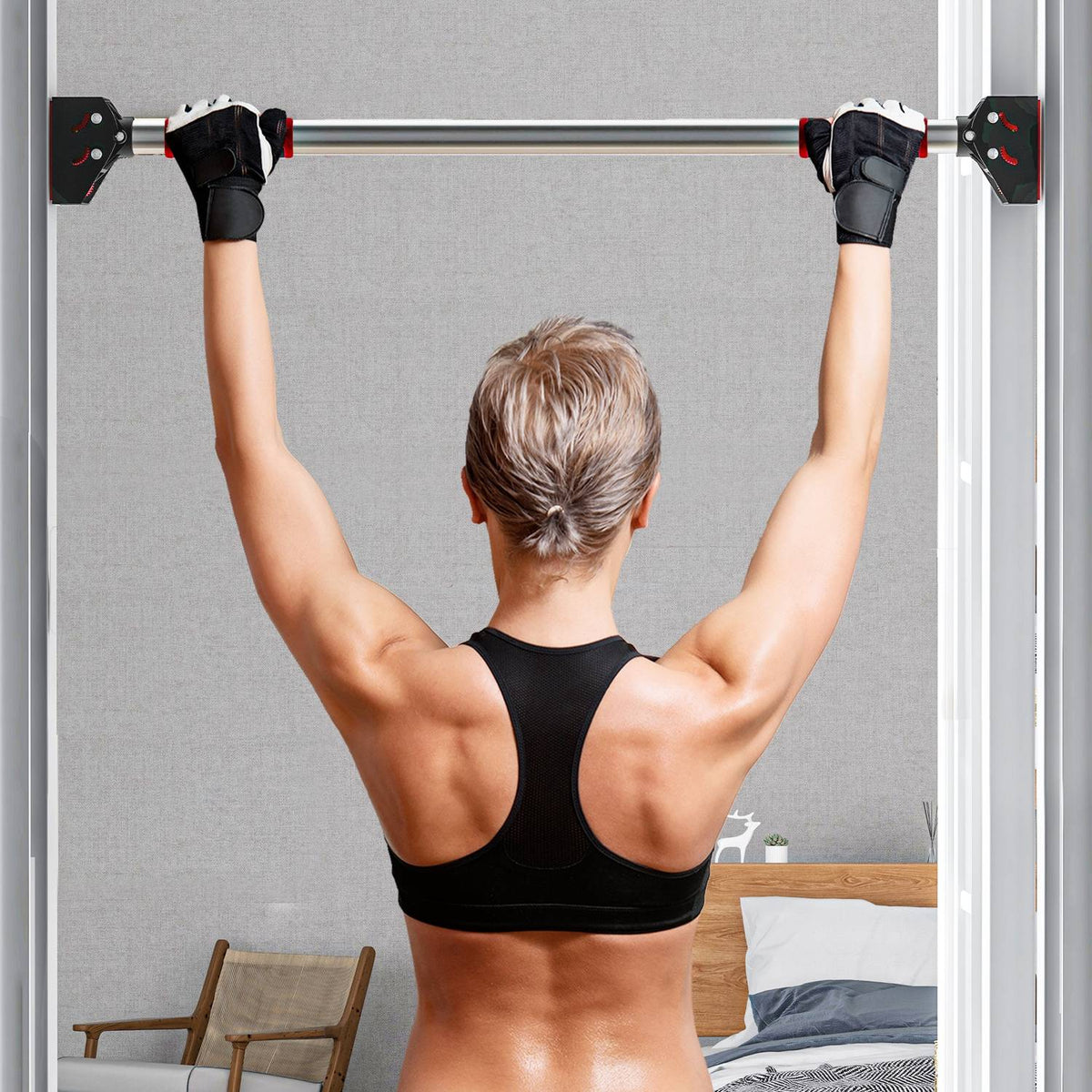 Pull-up bar, adjustable door frame, non-slip door bar, wall mounting, pull up bar for fitness at home, gym, steel, black