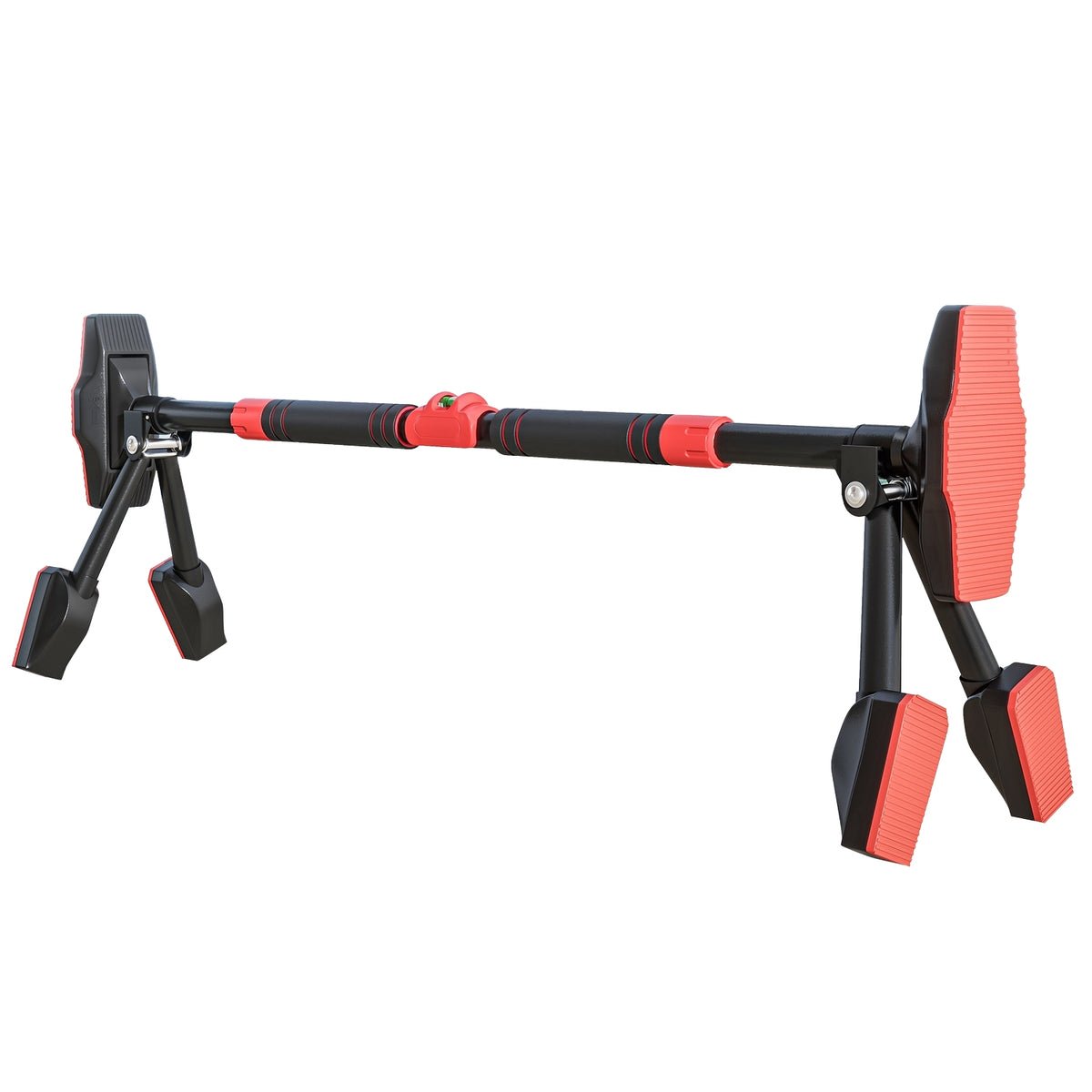 Pull-up bar, adjustable pull-ups with level meter, for door frames, with triangular support, maximum load 225kg, black