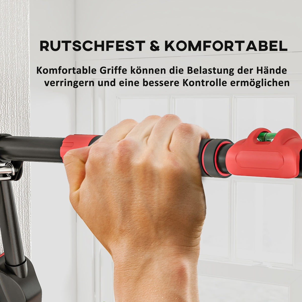 Pull-up bar, adjustable pull-ups with level meter, for door frames, with triangular support, maximum load 225kg, black