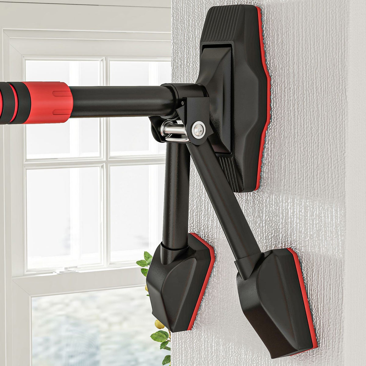 Pull-up bar, adjustable pull-ups with level meter, for door frames, with triangular support, maximum load 225kg, black