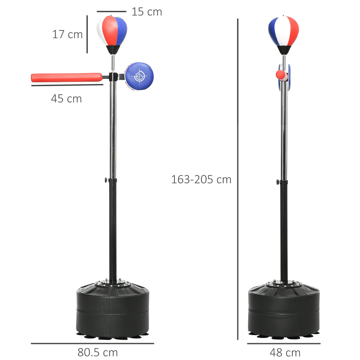 Punching Bag, Boxing Stand With Punching Ball, Reflex Bar, 1.63-2.05 M Height-Adjustable Standing Boxing Ball With Claw, Hdpe, Artificial Leather