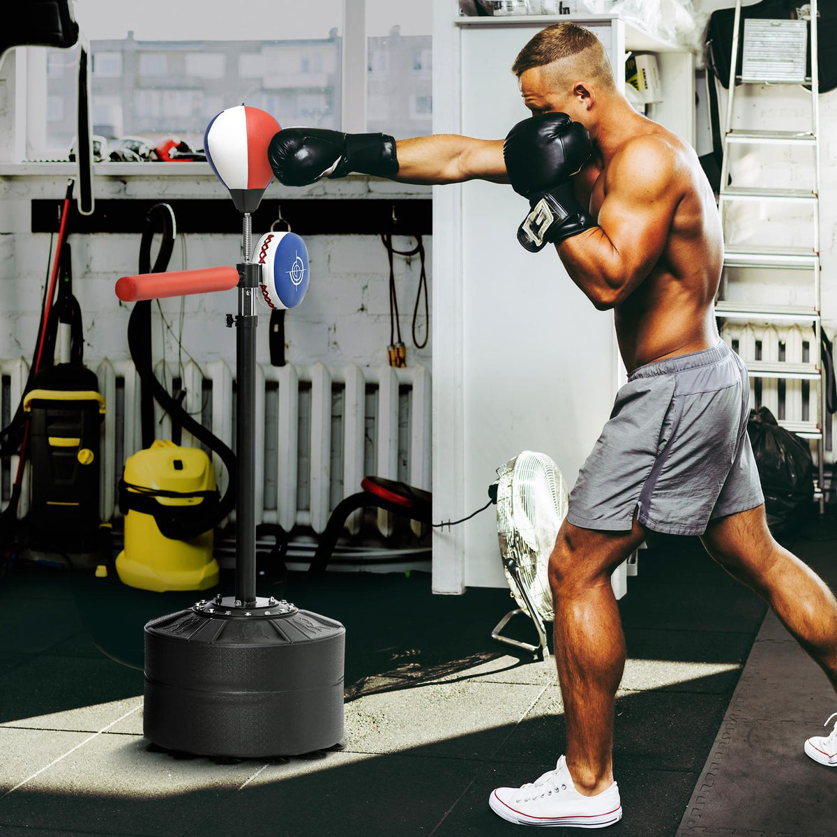 Punching Bag, Boxing Stand With Punching Ball, Reflex Bar, 1.63-2.05 M Height-Adjustable Standing Boxing Ball With Claw, Hdpe, Artificial Leather
