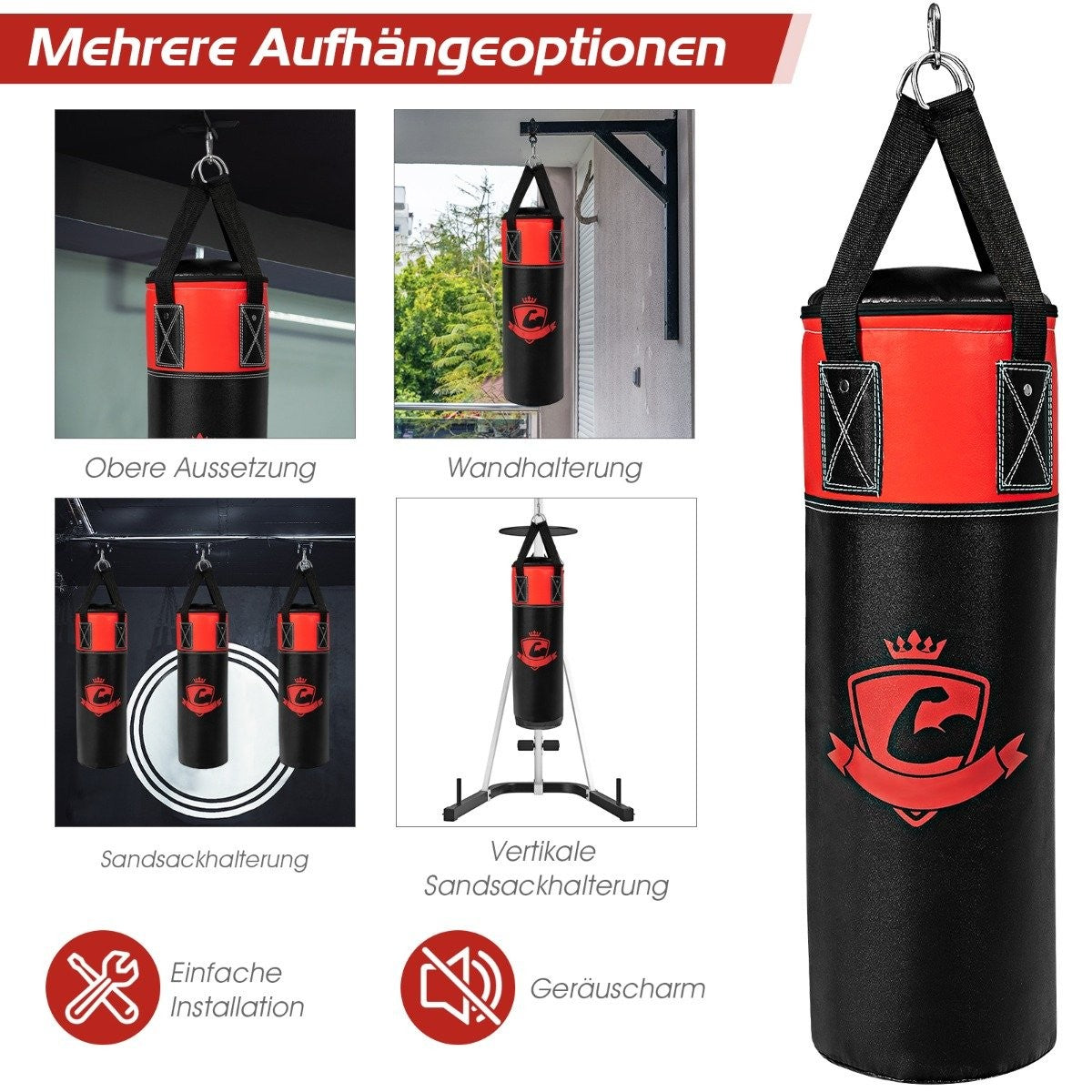 Punching Bag Set with 8oz Boxing Gloves Hand Straps Bag Punching Bag for Children and Adults Black + Red