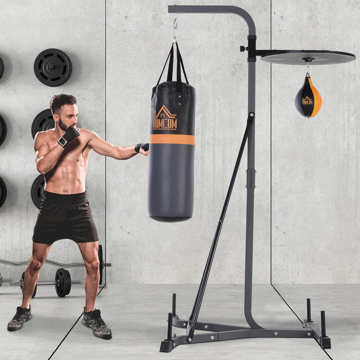 Punching Bag Stand 2-In-1 With 20 Kg Punching Bag & Punching Ball, Free-Standing Boxing Station, Height Adjustable, Up To 100 Kg, Steel