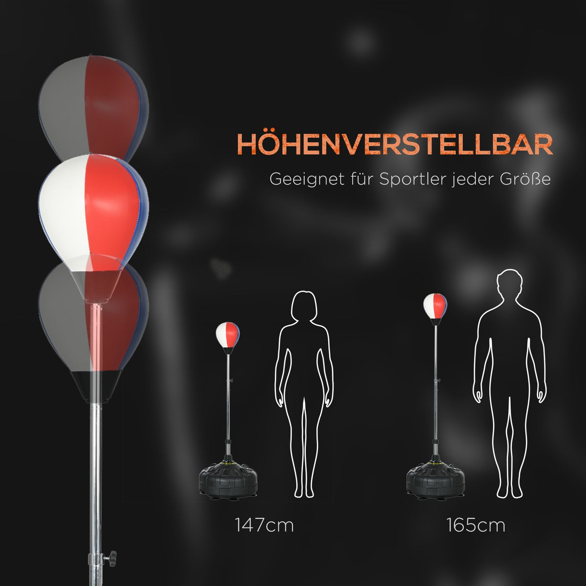 Punching Ball Punching Bag Height Adjustable 147-165 Cm, Standing Boxing Trainer For Training And Exercise, Black
