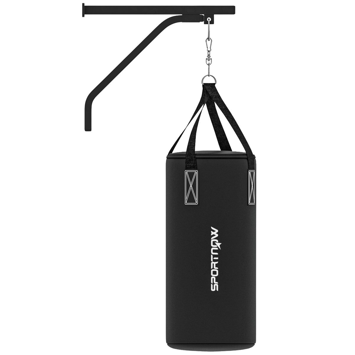 Punching bag wall mount punching bag stand with gloves, hand straps and 360° rotating hook, adjustable punching bag holder for punch bag, sandbag, steel, black