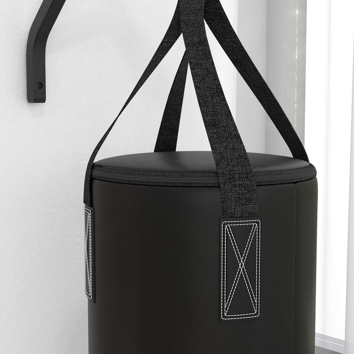 Punching bag wall mount punching bag stand with gloves, hand straps and 360° rotating hook, adjustable punching bag holder for punch bag, sandbag, steel, black