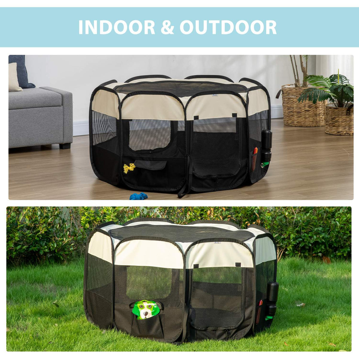 Puppy Playpen Animal Playpen Foldable, Puppy Run Outdoor Enclosure, Waterproof, Portable, 118X118X62Cm