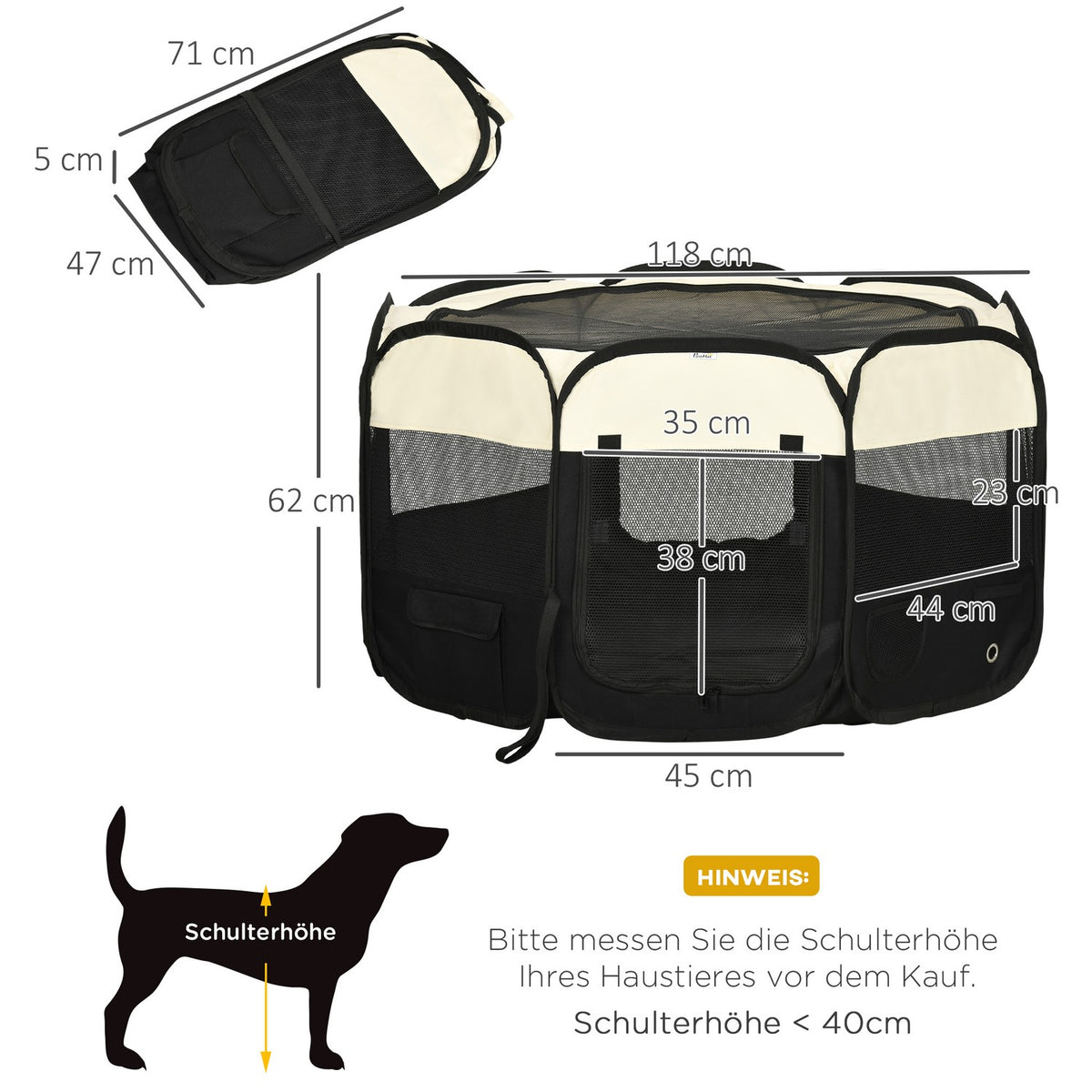 Puppy Playpen Animal Playpen Foldable, Puppy Run Outdoor Enclosure, Waterproof, Portable, 118X118X62Cm