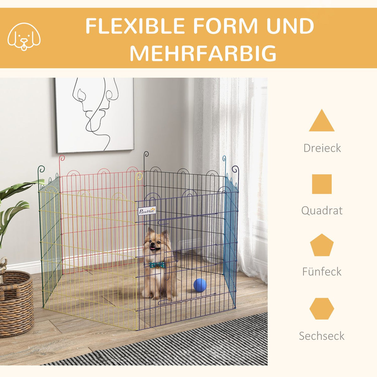 Puppy Playpen Puppy Run for Pets, 6 Pieces 60cm Puppy Fence, DIY Playpen, Outdoor Run with Door, Metal, Colorful