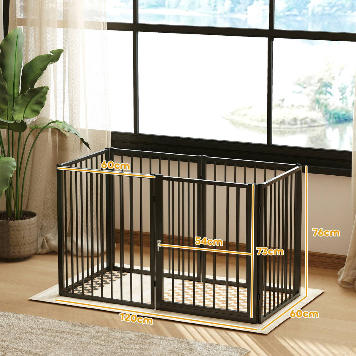 Puppy Run 76 cm High, 6-Piece Puppy Playpen with Door, Outdoor Run Dog Playpen for Small to Medium Dogs, Rabbits, Guinea Pigs, Steel, Black