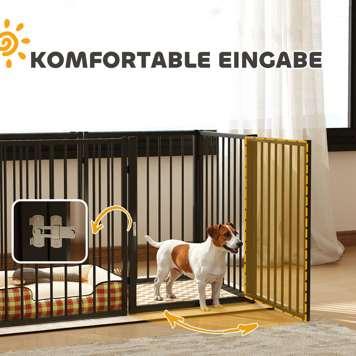 Puppy Run 76 cm High, 6-Piece Puppy Playpen with Door, Outdoor Run Dog Playpen for Small to Medium Dogs, Rabbits, Guinea Pigs, Steel, Black