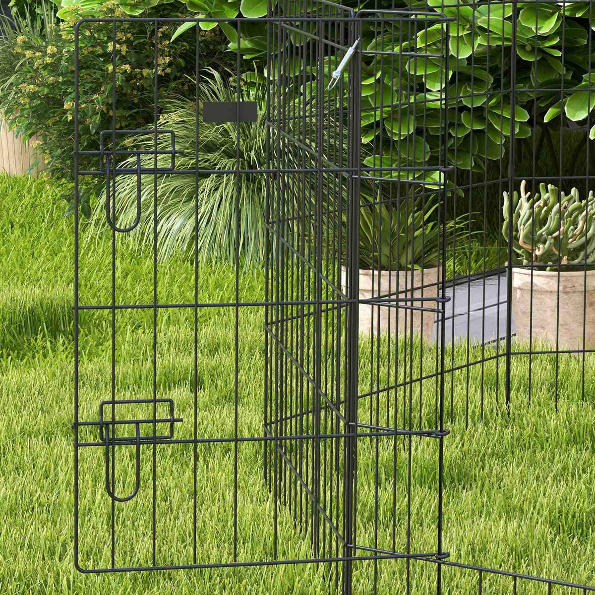Puppy Run 76 cm High, 8-Piece Puppy Playpen with Lock, DIY Outdoor Run Dog Playpen for Medium Dogs, Guinea Pigs, Rabbits, Metal, Black