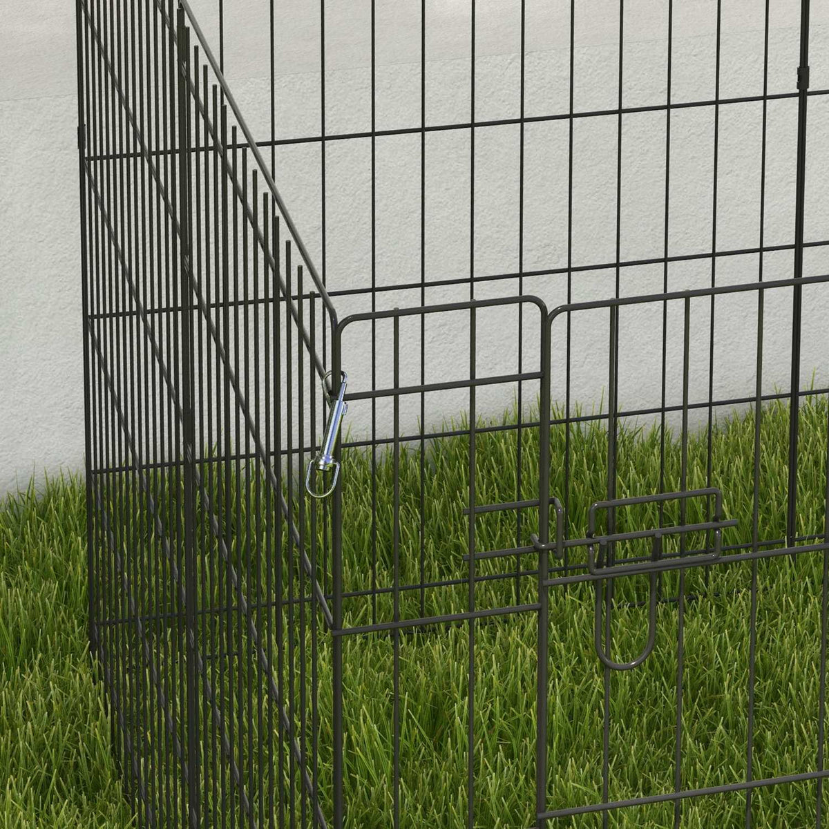 Puppy Run 76 cm High, 8-Piece Puppy Playpen with Lock, DIY Outdoor Run Dog Playpen for Medium Dogs, Guinea Pigs, Rabbits, Metal, Black
