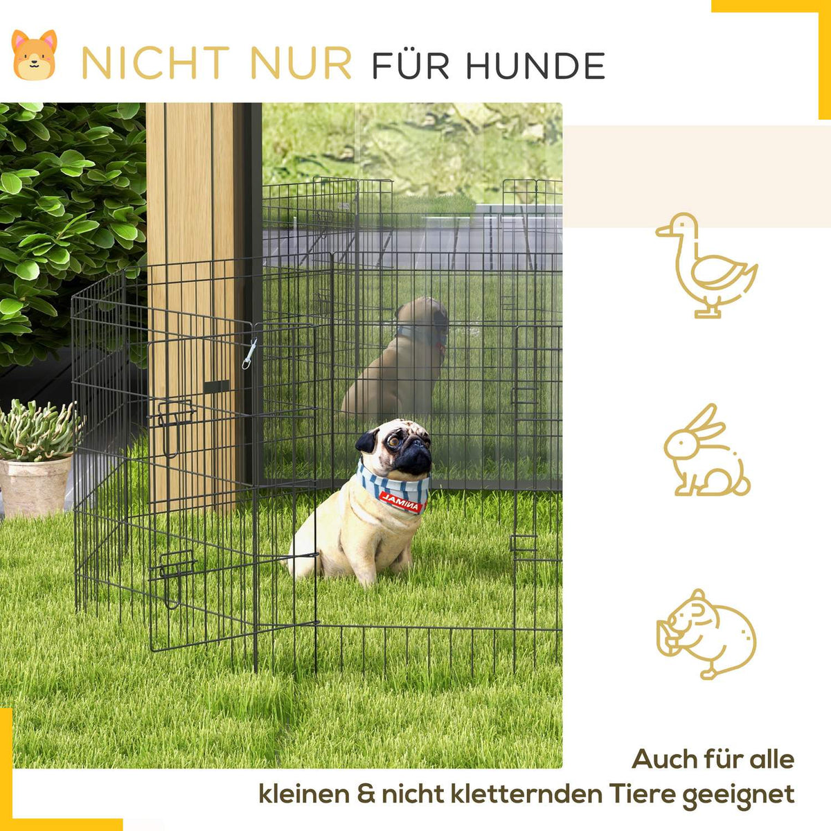 Puppy Run 76 cm High, 8-Piece Puppy Playpen with Lock, DIY Outdoor Run Dog Playpen for Medium Dogs, Guinea Pigs, Rabbits, Metal, Black