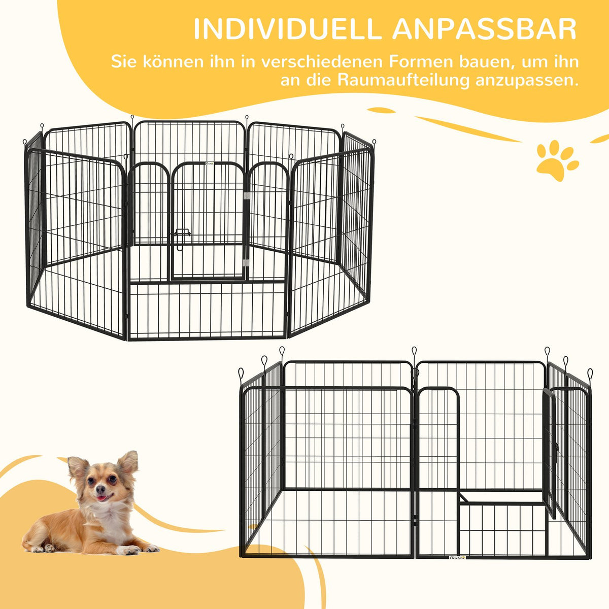 Puppy Run Metal Outdoor Enclosure With Door, Customizable, Black, 79X79Cm