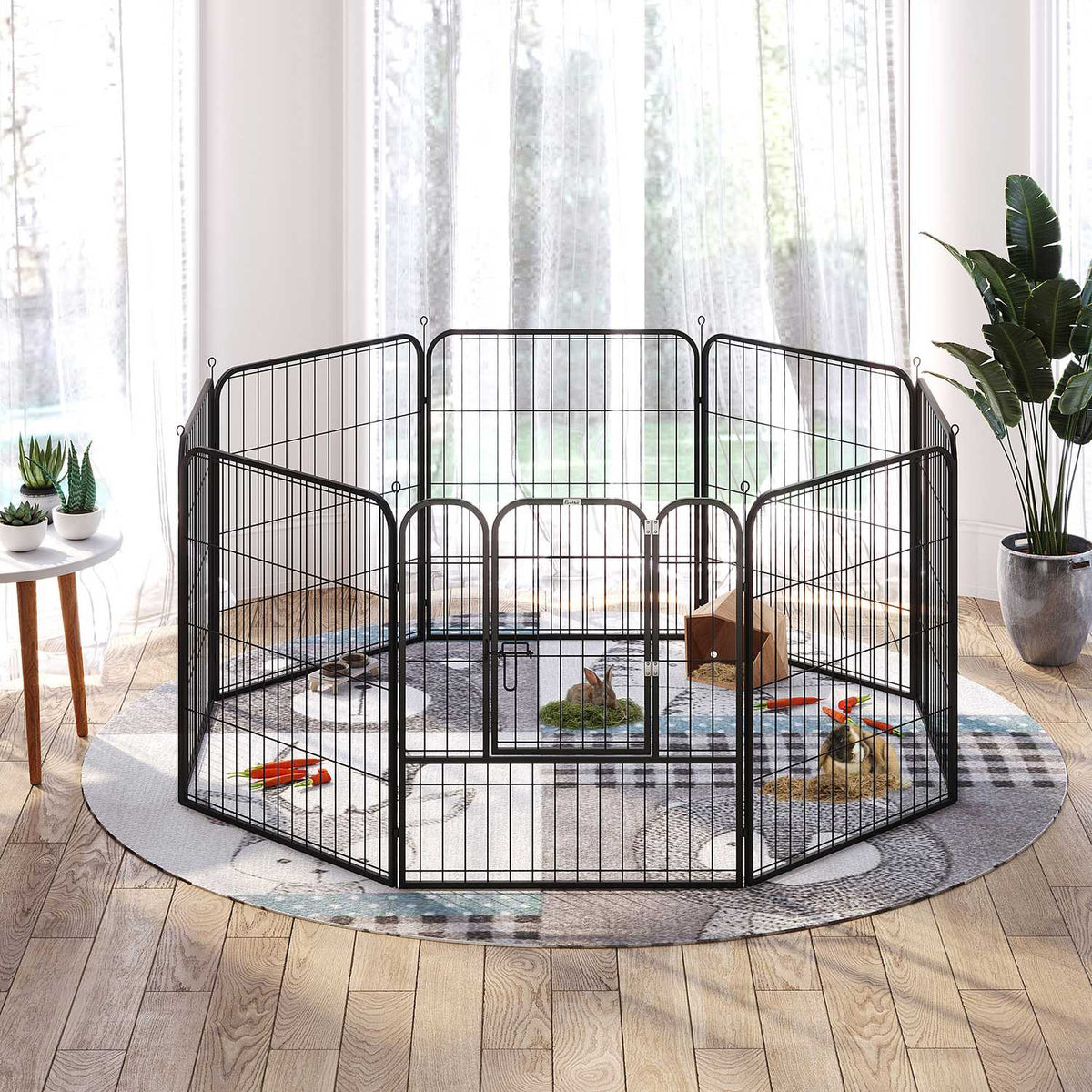 Puppy Run Metal Outdoor Enclosure With Door, Customizable, Black, 79X79Cm