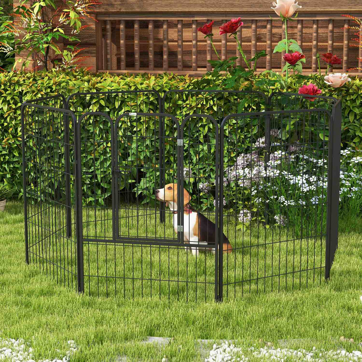 Puppy Run Outdoor Enclosure Playpen For Pets Playpen Playpen Dog Enclosure Customizable Shape With Door Metal 79X100Cm Black