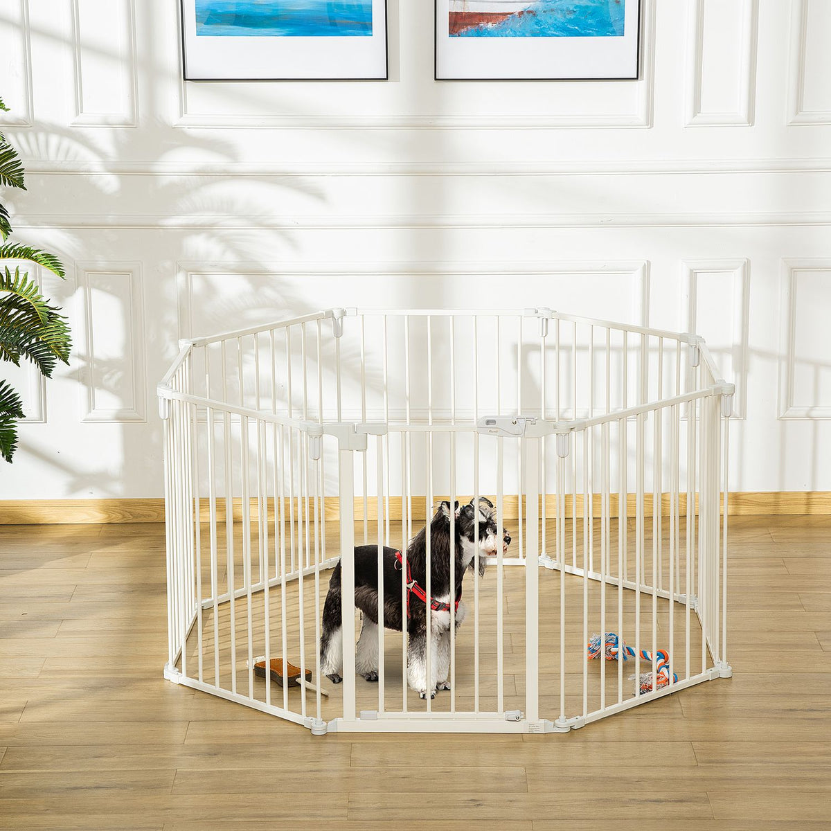 Puppy Run Outdoor Enclosure Protective Gate With Door, Flexible, Foldable, 8 Panels, 60X76Cm, White