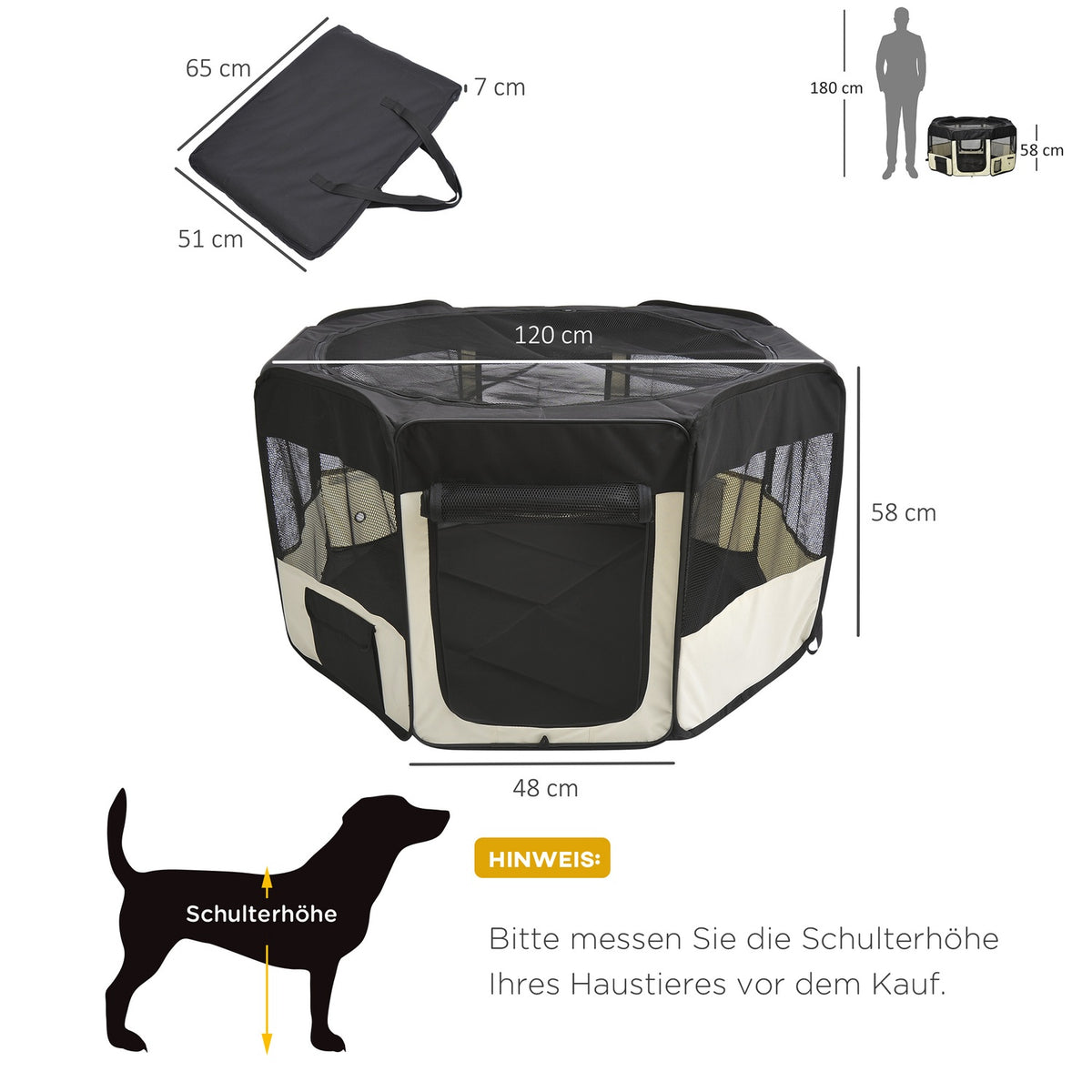 Puppy Run Outdoor Run Animal Playpen Playpen Puppy Fence, 600D Oxford, Ø120Xh58Cm