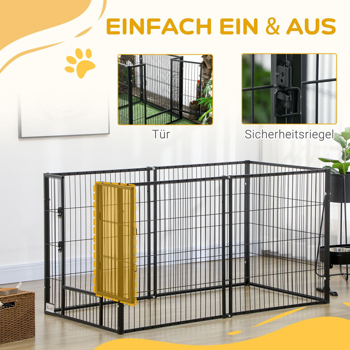 Puppy Run With Door, 81Cm High, 6 Panels, Indoor Outdoor Run, Steel, Black, 82.5-150 X 79Cm