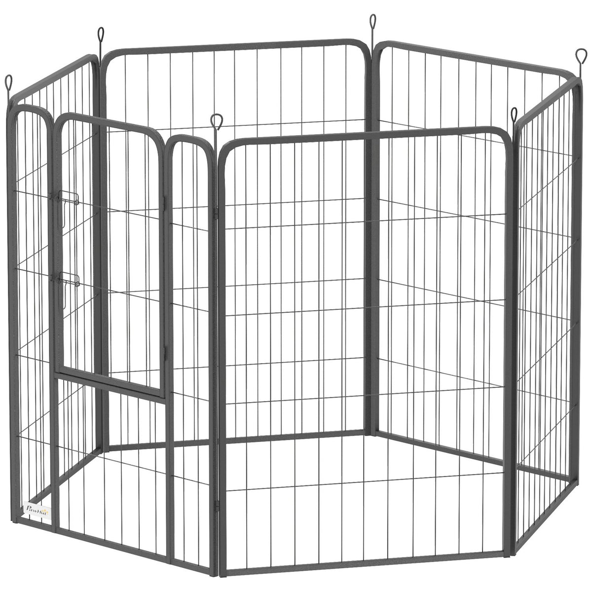 Puppy playpen, hexagonal, puppy run with 6 grid panels, door, flexible, foldable, protective tarpaulin, outdoor enclosure, 100 cm high, dog playpen, puppy gate for dogs, cats, playpen for indoors and outdoors