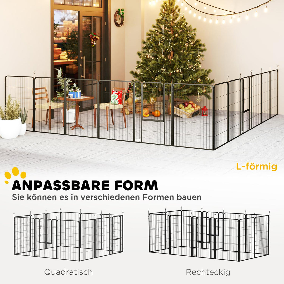 Puppy playpen, square, puppy run with 12 grid panels, door, ground spikes, flexible, foldable, protective tarpaulin, outdoor enclosure, 100 cm high, dog playpen, indoors, outdoors, puppy gate for dogs, cats