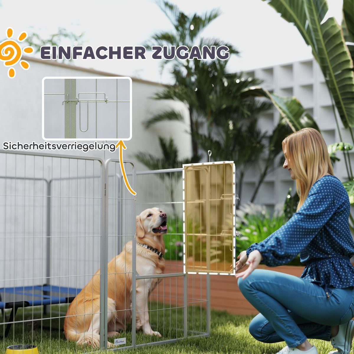 Puppy run 100 cm high, 8-piece dog playpen, puppy playpen with belt and door, outdoor enclosure for small to medium-sized dogs, guinea pigs, rabbits, steel, silver