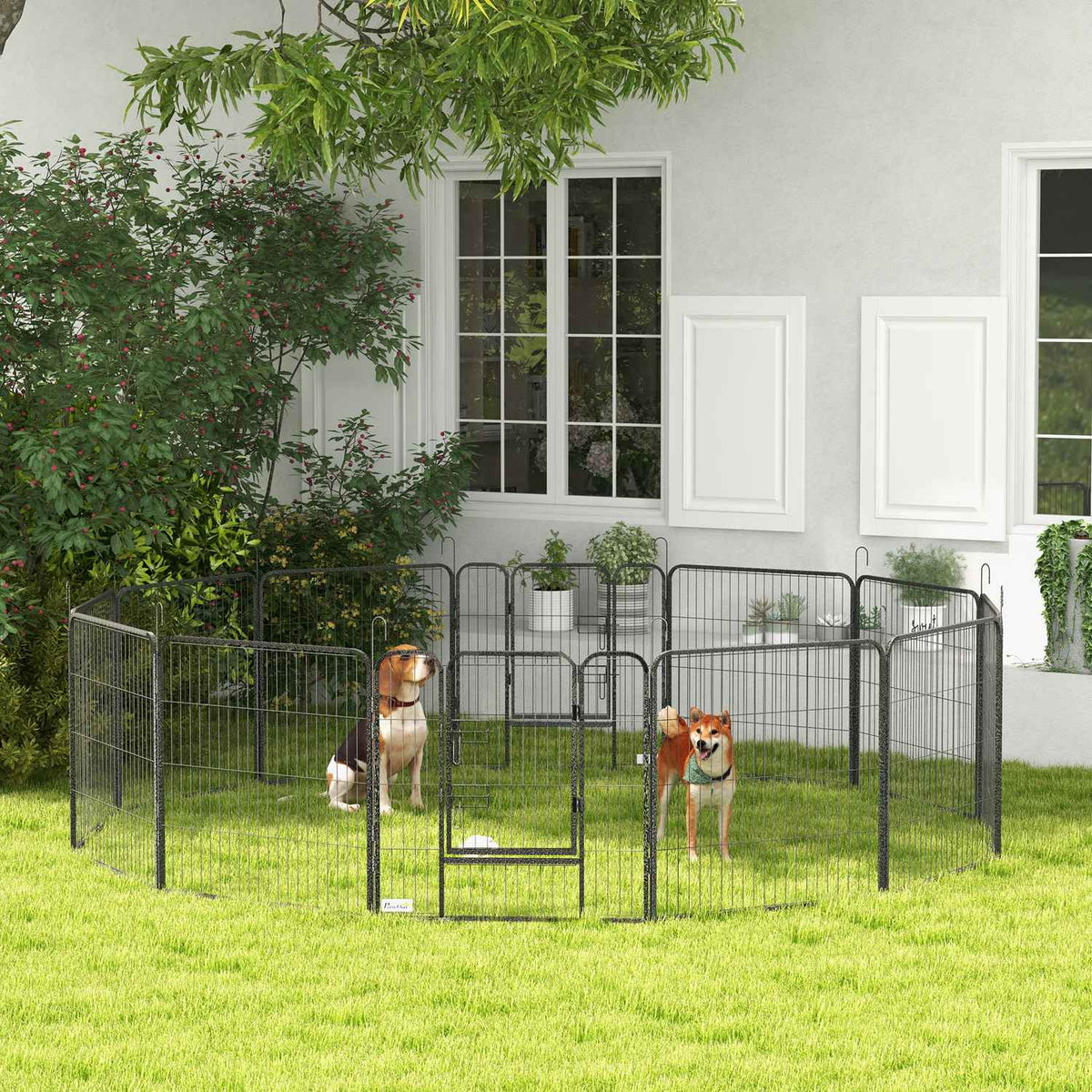 Puppy run 80 cm high, 12-piece puppy playpen with 2 doors, DIY dog playpen outdoor enclosure for medium-sized dogs, rabbits, guinea pigs, steel, gray